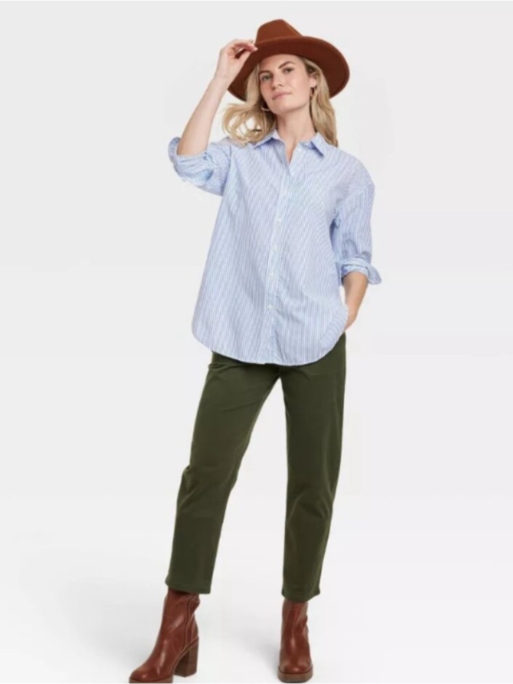 Universal Thread Oversized Long Sleeve Button Down Blue Striped Size Large - Picture 3 of 6